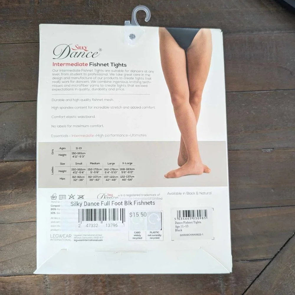 NWT Silky Dance Kids Black Fishnet Tights Age 11-13